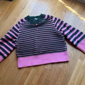 Maeve Pink and Dark Green Striped Crewneck Sweater